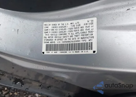 2004 Honda Cr-V Lx from USA, damaged, VIN SHSRD68474U209581